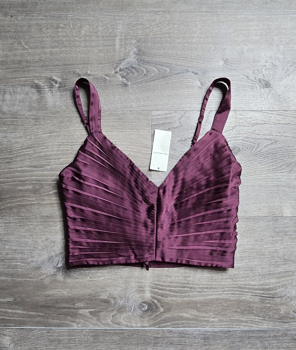 Abercrombie & Fitch Women’s Pleated Satin Bralette Crop Top Burgundy Size S NWT